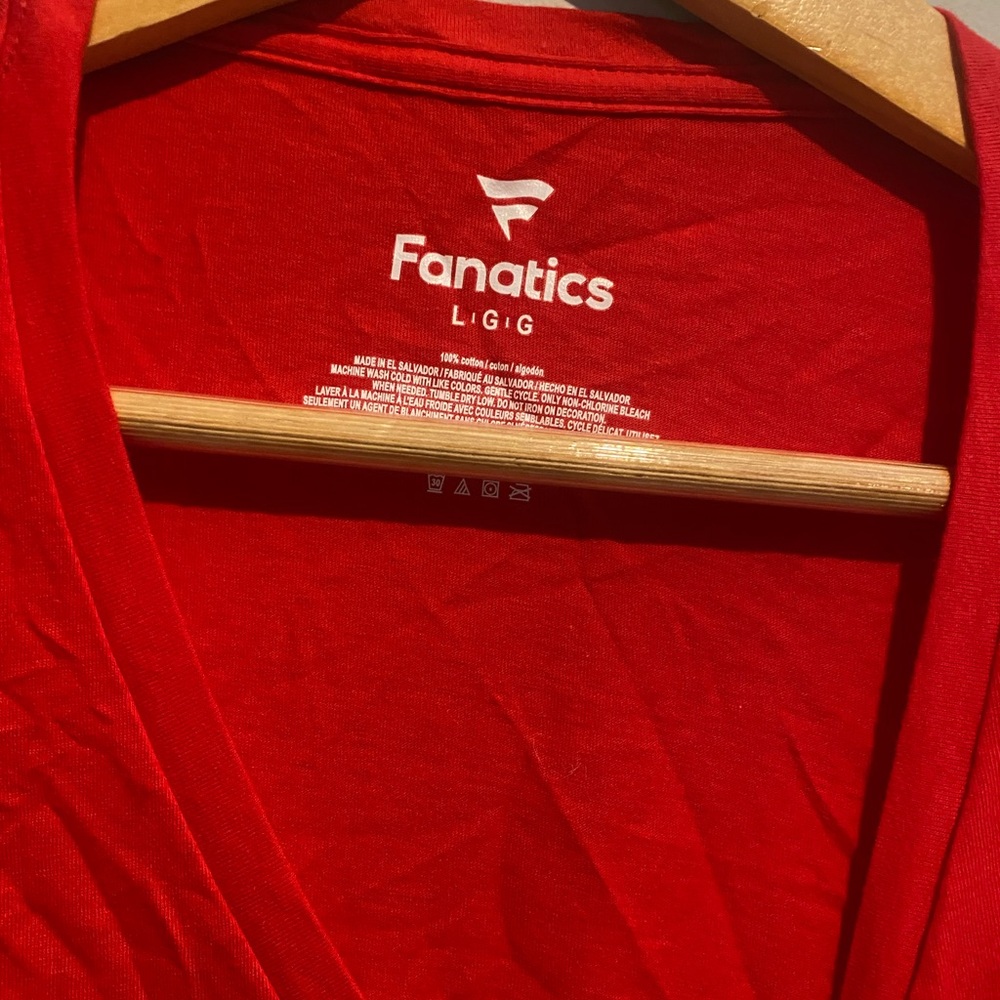 Fanatics Red V-Neck Shirt with White Logo